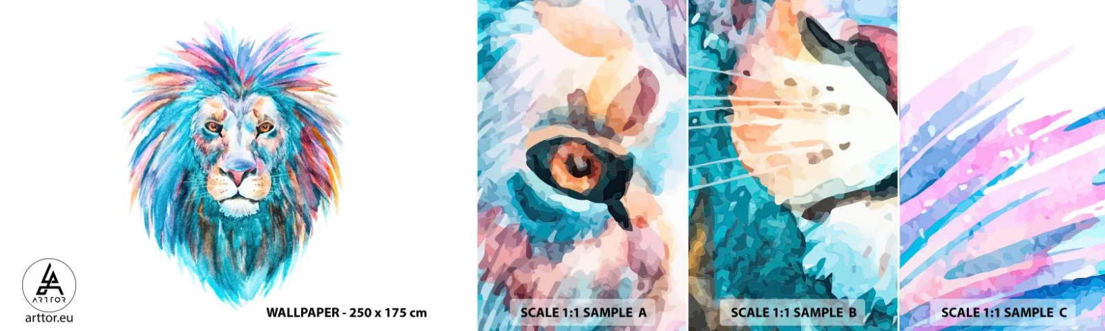 Mostră tapet autocolant Deluxe Sticker - Aură electrizantă - Animale, Leu, Abstracția - 100x30 cm