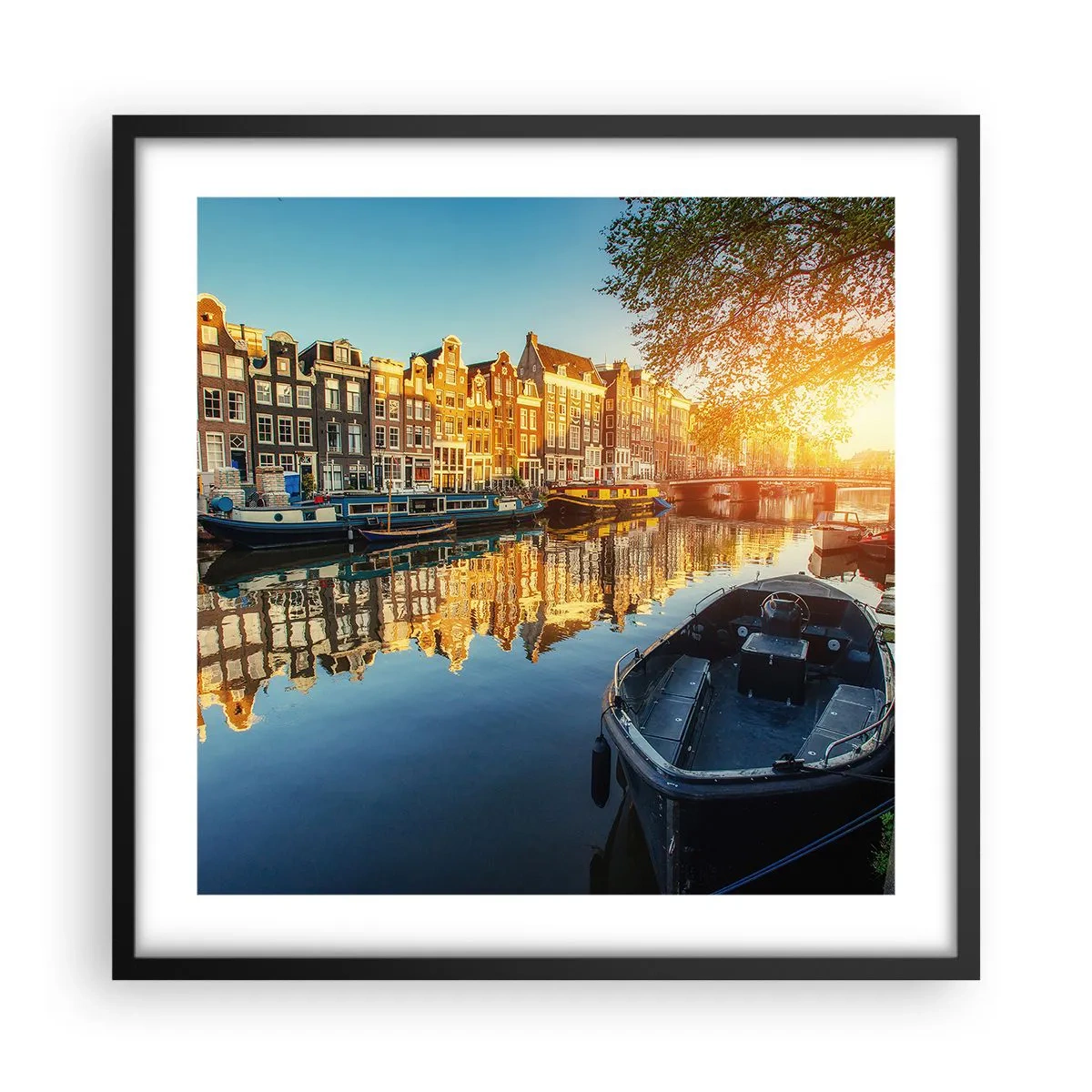 Poster în ramă neagră - Dimineața în Amsterdam - 50x50 cm
