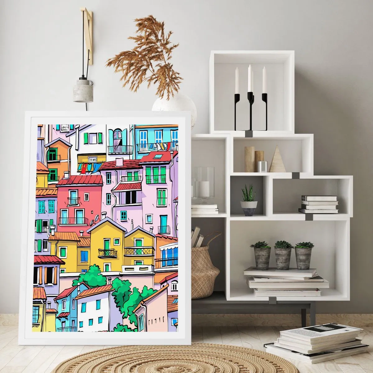 Poster în ramă albă - Oraș vesel - 61x91 cm