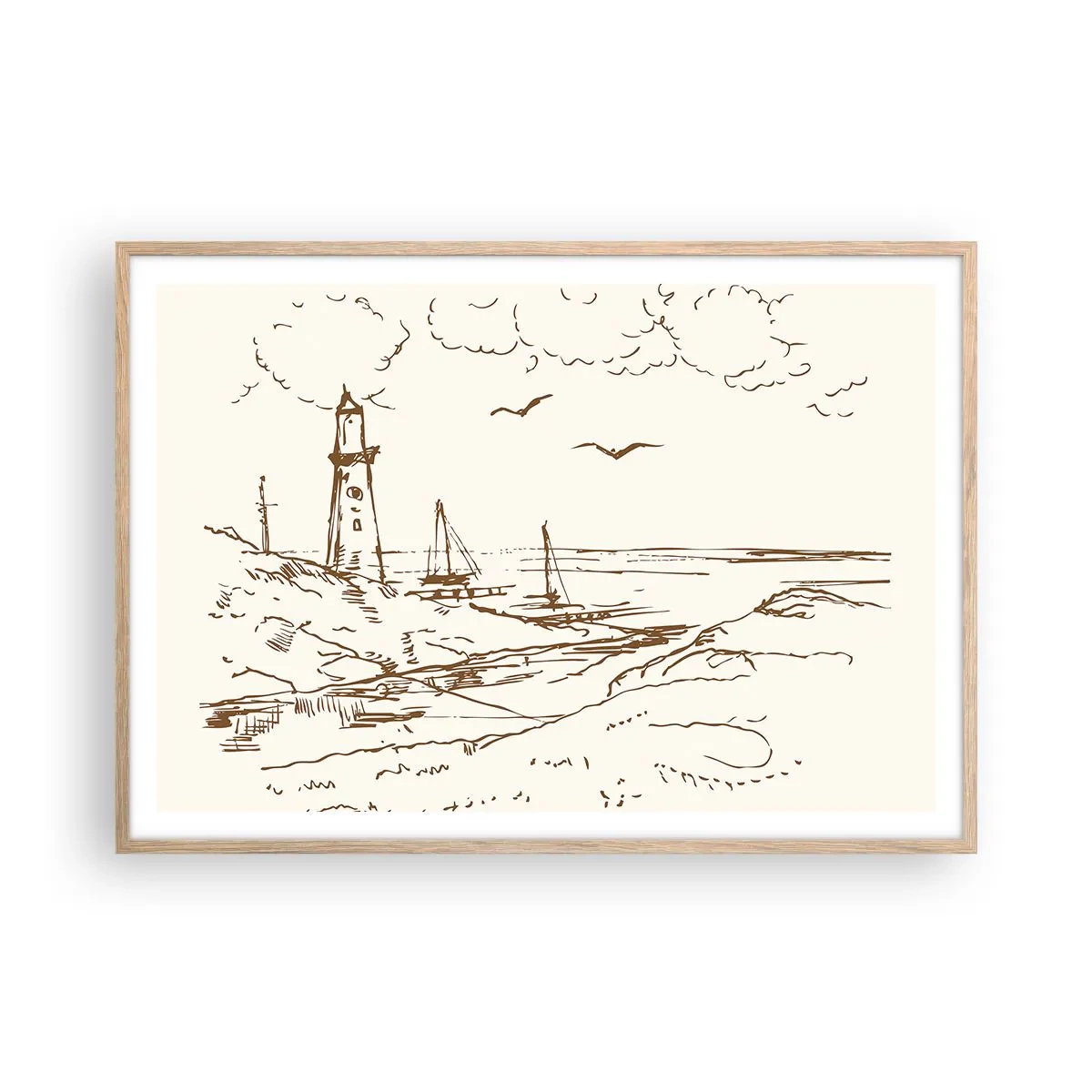 Poster în ramă de stejar deschis - Schiță de amintiri de vară - 100x70 cm