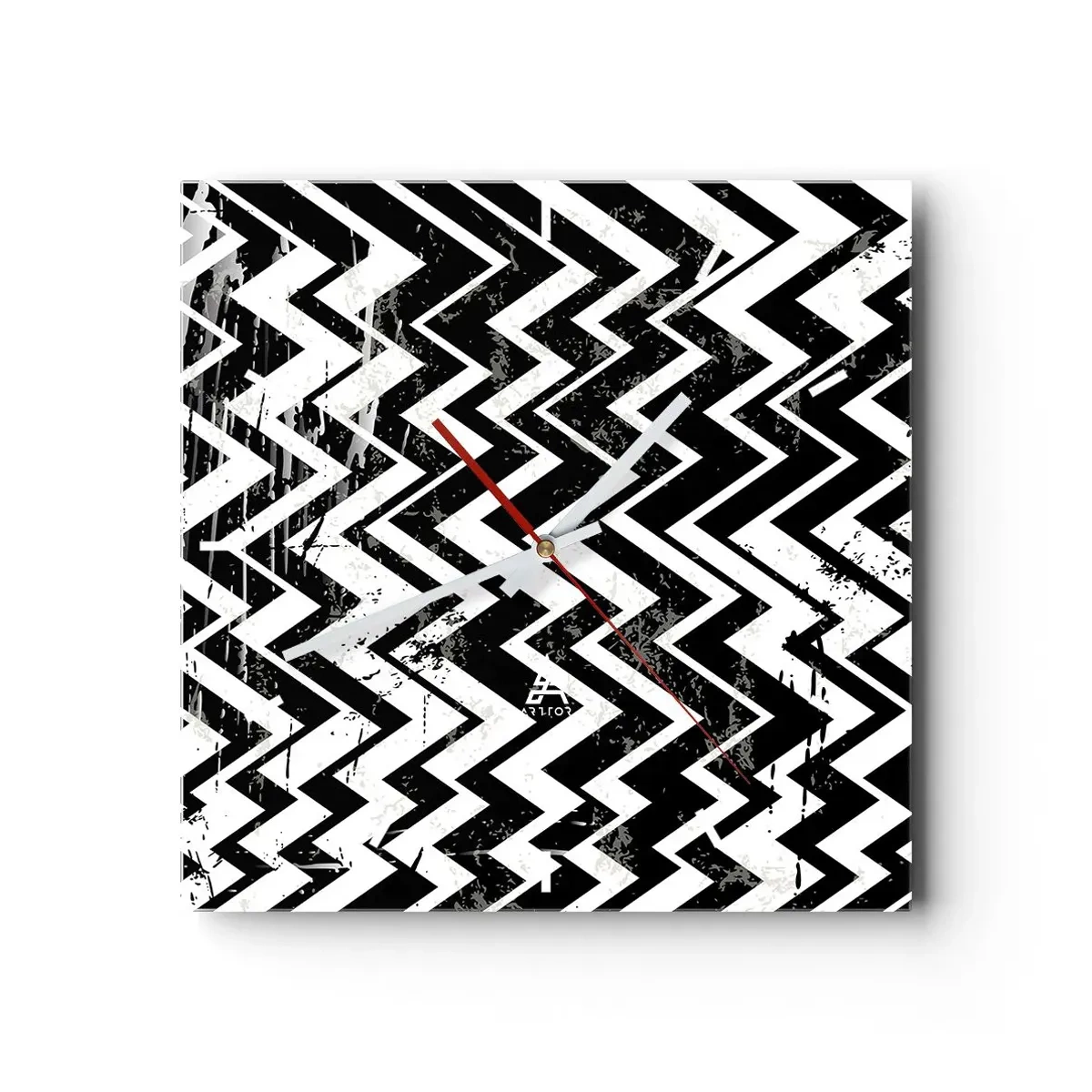 Ceas de perete - Ceas pe sticlă - Zig-alb, zag-negru - 30x30 cm