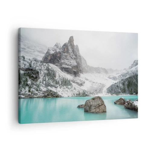 Tablou pe pânză Canvas - Un peisaj montan cu un lac înconjurat de vârfuri înzăpezite - 70x50cm - De veghe - Decorațiune modernă pentru perete pentru living și dormitor ARTTOR