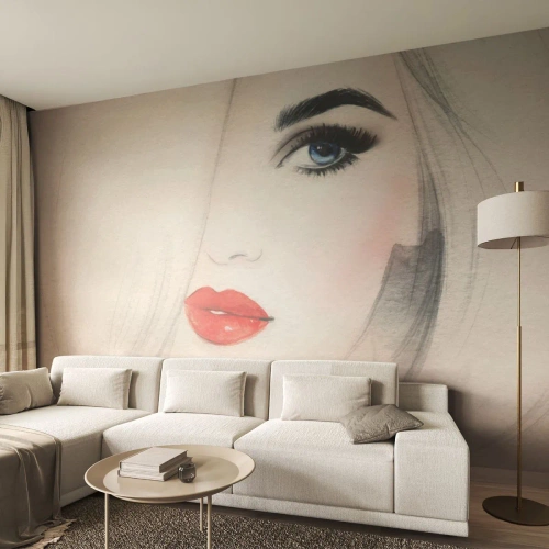 Tapet Premium Canvas - Hipnotizează și intoxică - Portretul unei femei, Chipul de femeie, buze rosii - 450x315 cm