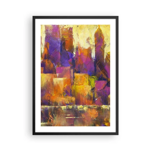 Poster în ramă neagră - O compoziție abstractă în nuanțe calde de portocaliu și violet. - 50x70cm - Compoziția metropolitană - Decorațiune modernă pentru perete pentru living și dormitor ARTTOR