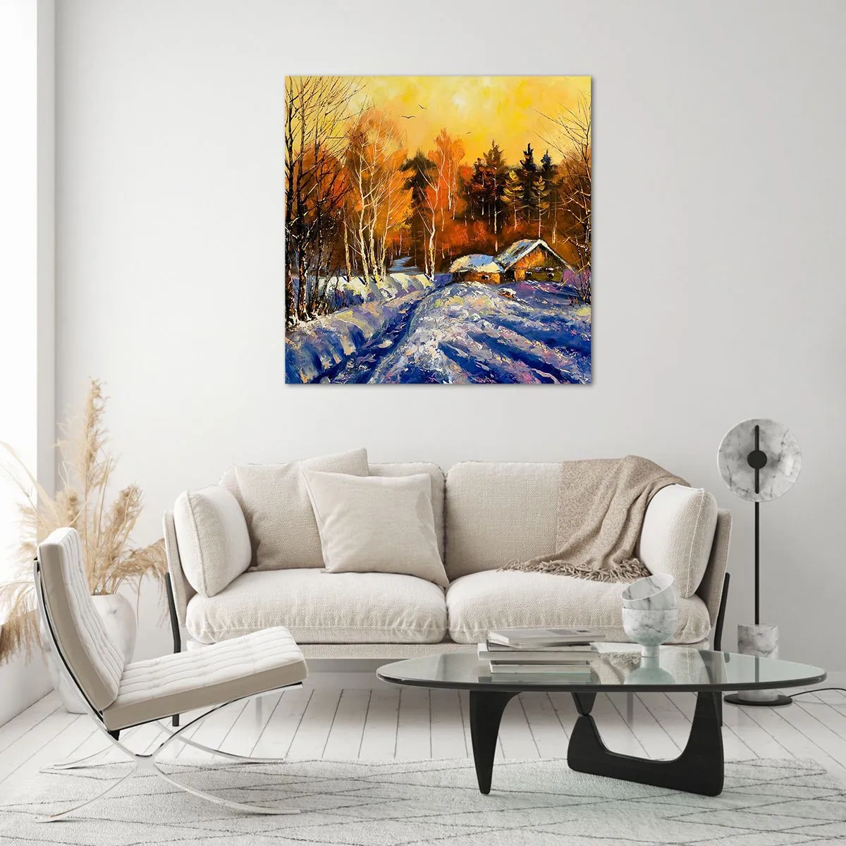 Tablou pe sticlă - Impresie de iarnă în soare - 50x50 cm