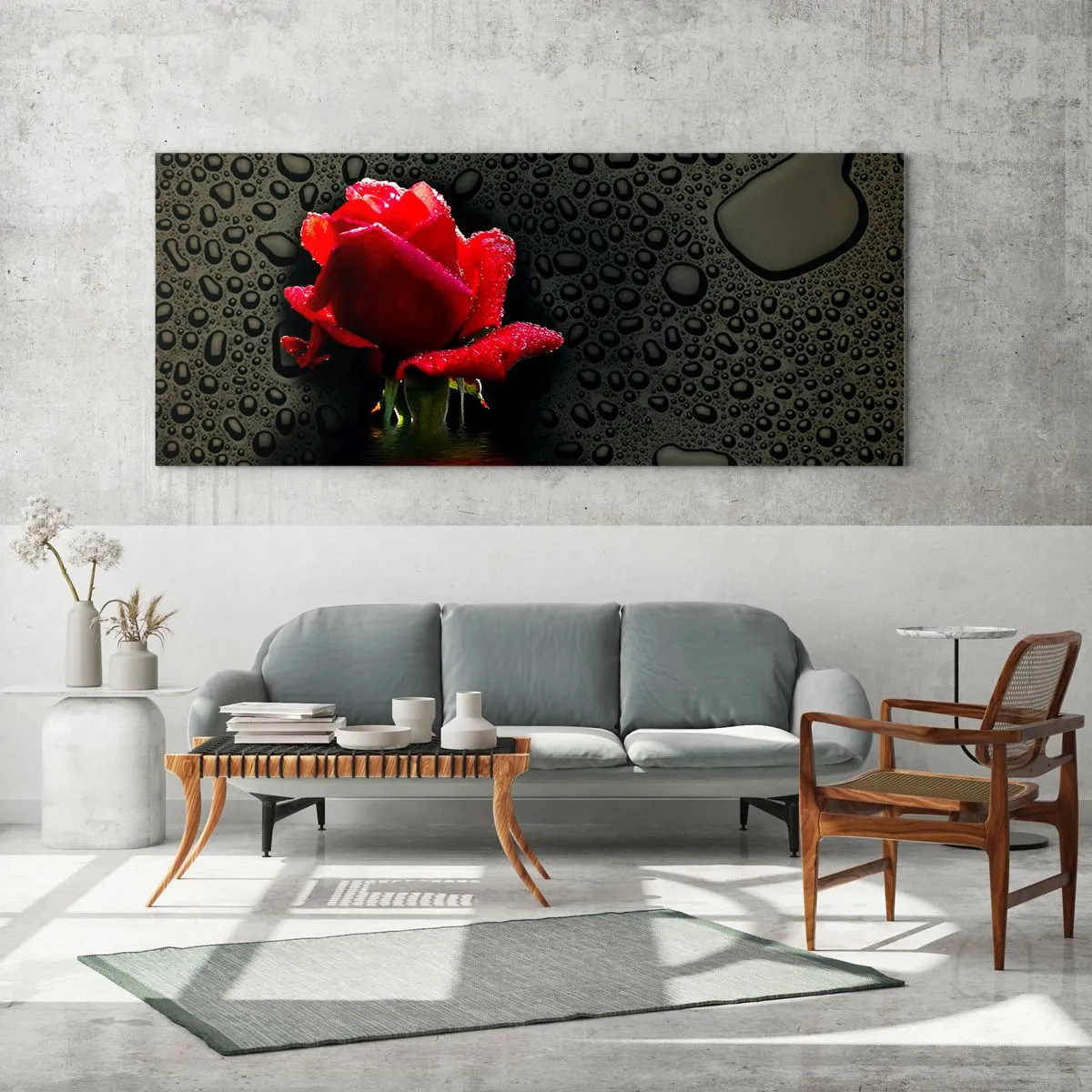 Tablou pe sticlă - Roșu și negru - 90x30 cm