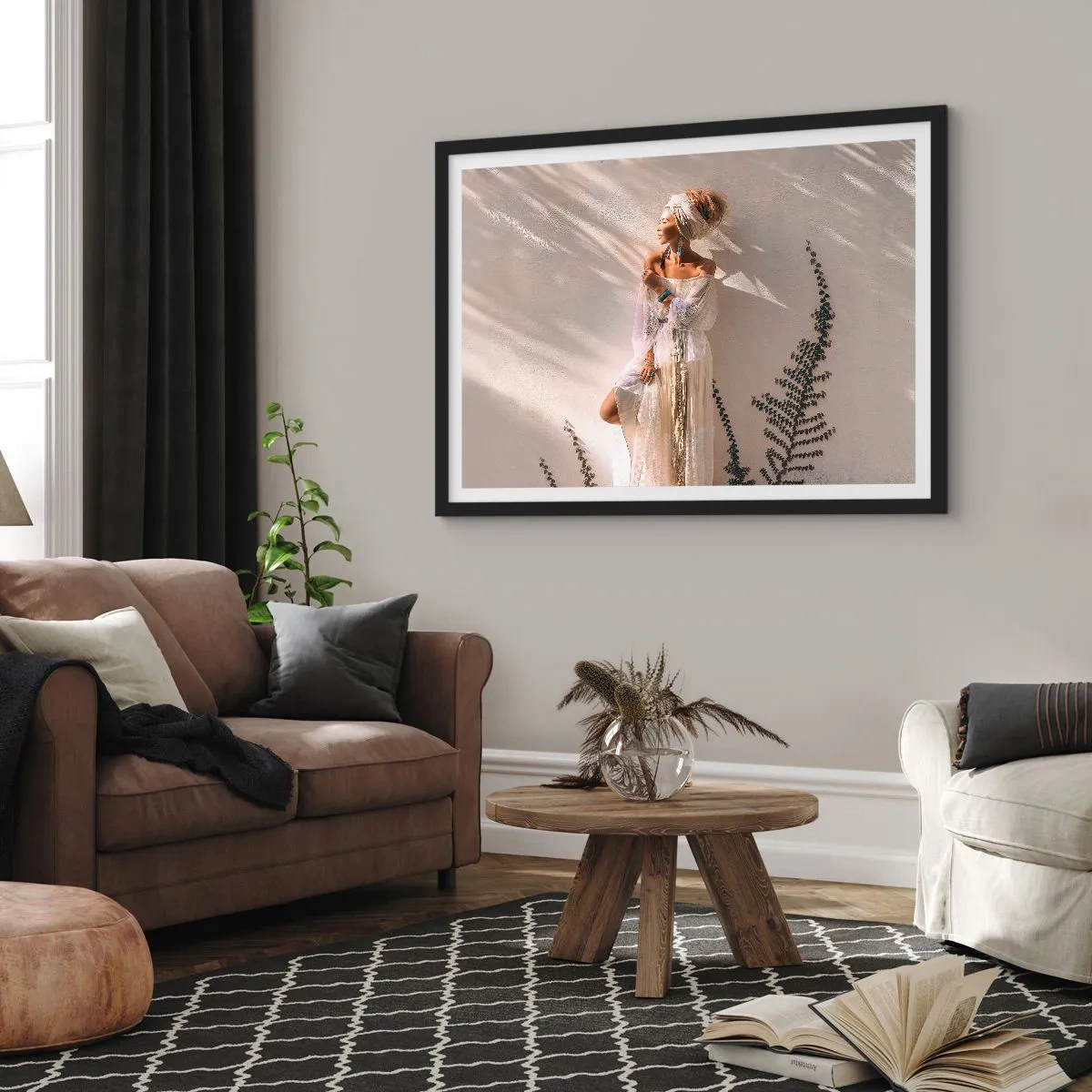 Poster în ramă neagră - Soarele și fata - 91x61 cm