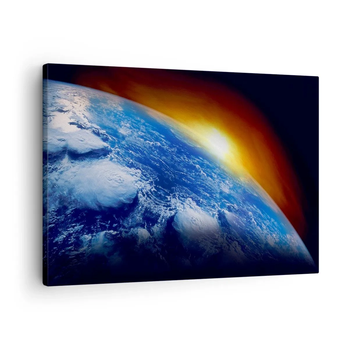 Tablou pe pânză Canvas - Vedere a Pământului din spațiu la apus - 70x50cm - Răsărit de soare deasupra planetei albastre - Decorațiune modernă pentru perete pentru living și dormitor ARTTOR