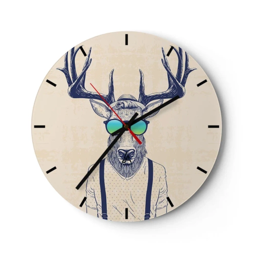 Ceas de perete - Ceas pe sticlă - Cerb cu ochelari de soare în stil hipster - 30x30cm - Și la cine te așteptai? - Decorațiune modernă pentru perete pentru living, bucătărie și dormitor ARTTOR