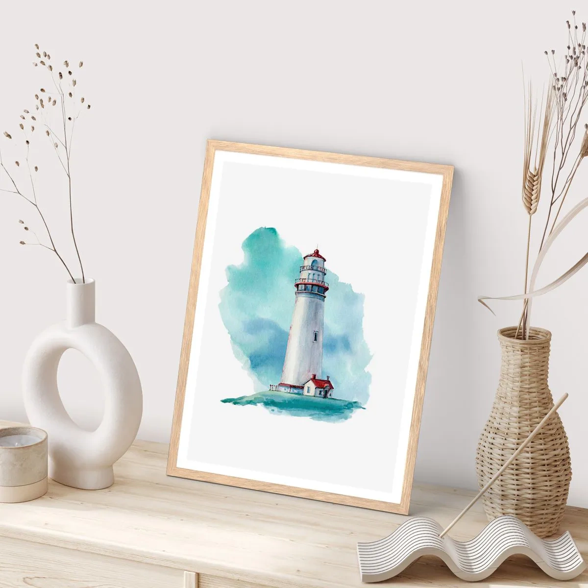 Poster în ramă de stejar deschis - Sora blândă a albastrului - 30x40 cm