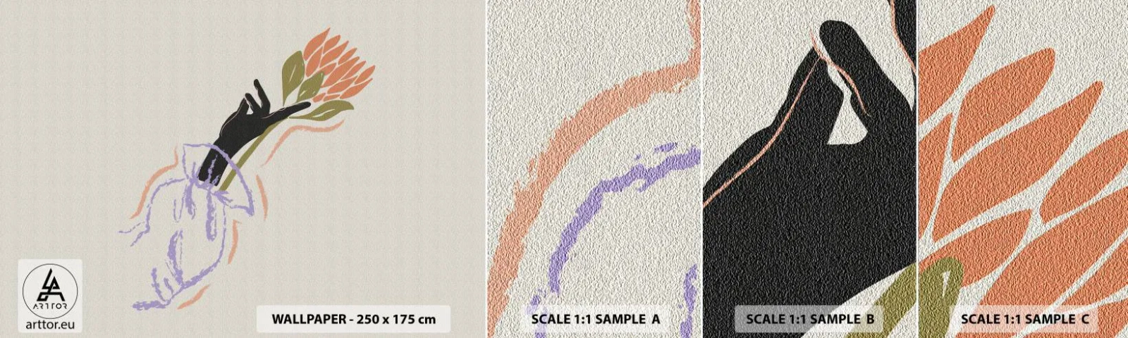 Mostră de Tapet Standard Eco - Atingere surorială - Mână, Floare, Minimalism - 100x30 cm