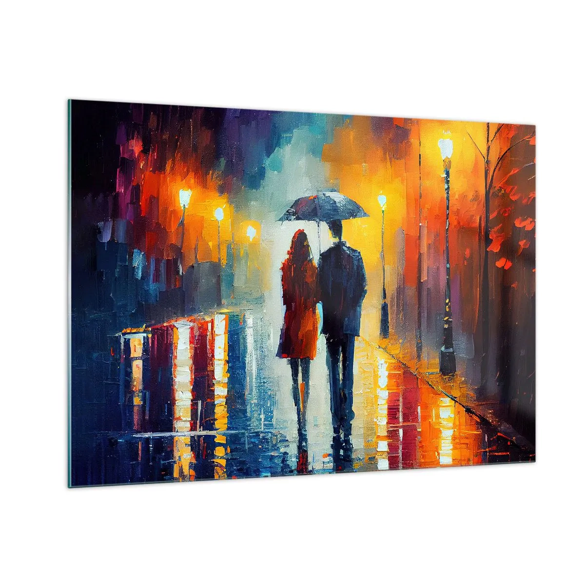 Tablou pe sticlă - Împreună - o noapte plină de culoare - 100x70 cm
