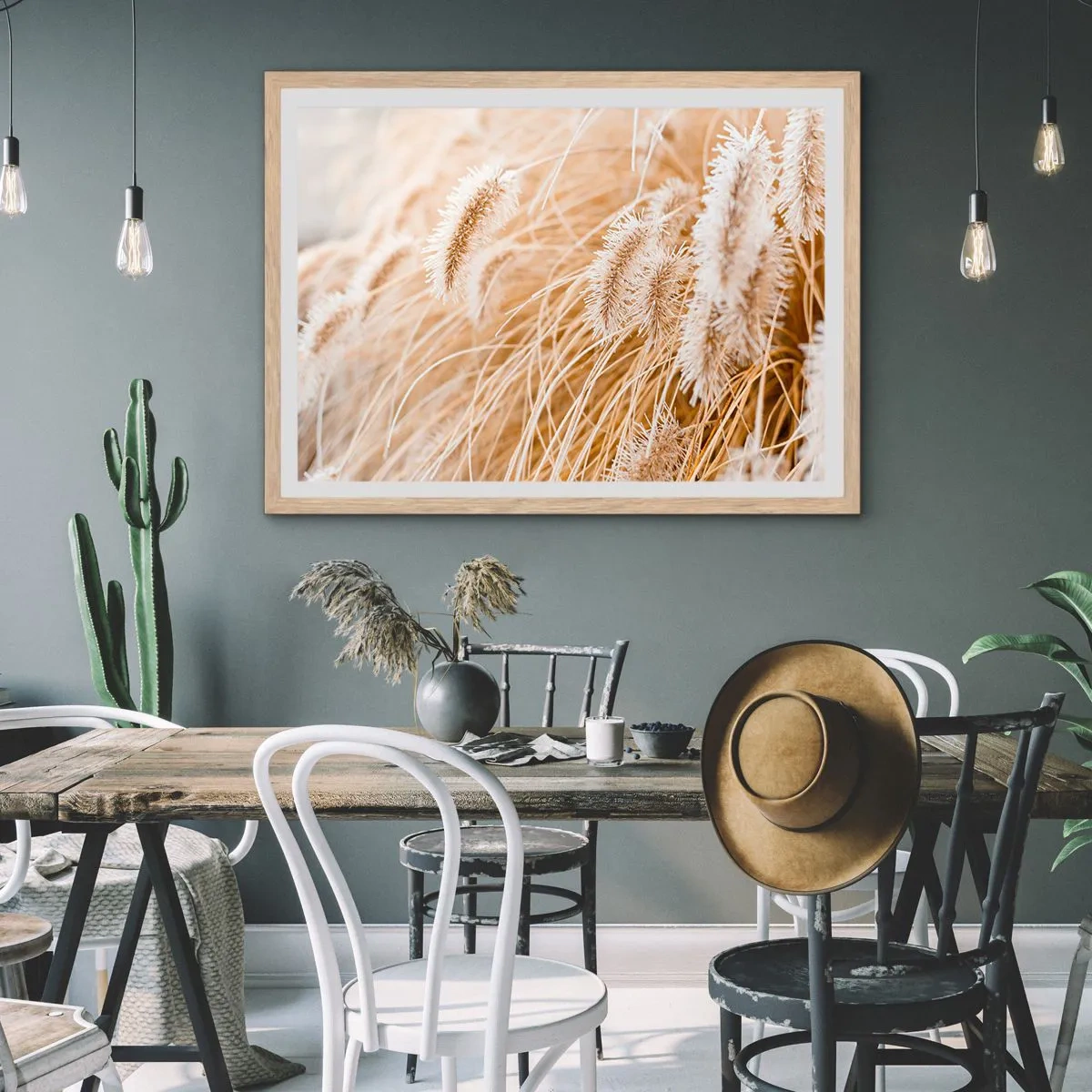Poster în ramă de stejar deschis - Foșnetul auriu al ierburilor - 91x61 cm