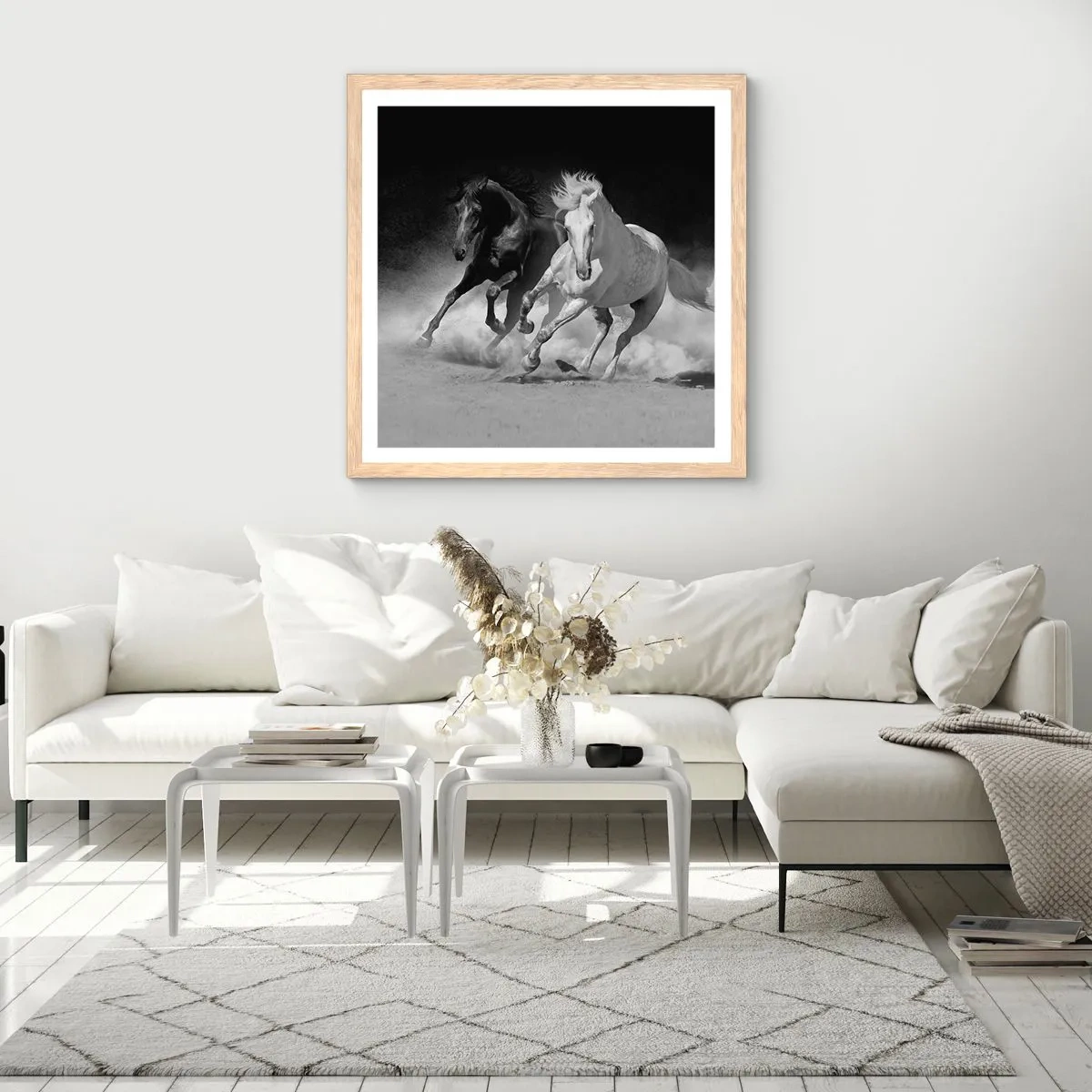 Poster în ramă de stejar deschis - Galopul libertății - 40x40 cm