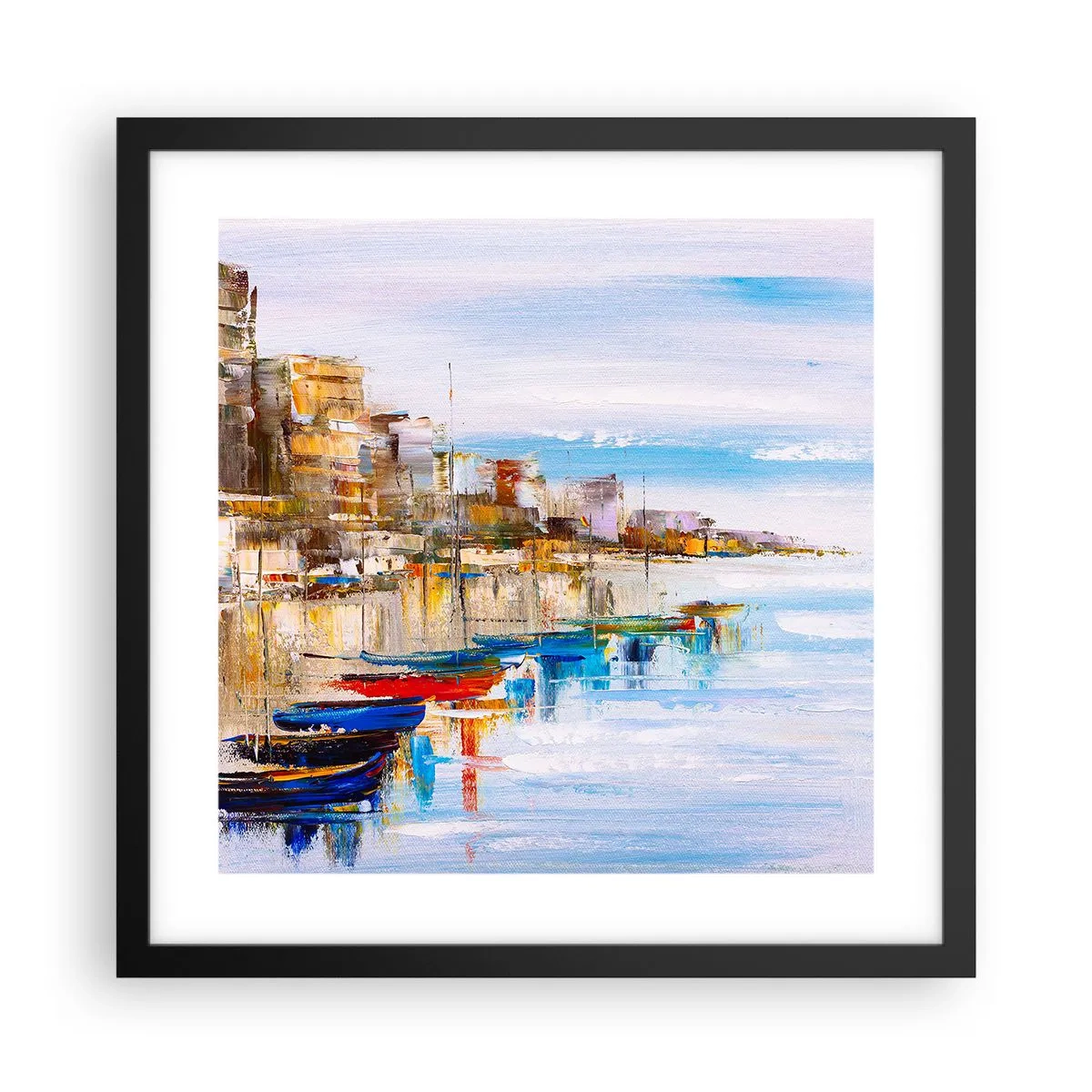 Poster în ramă neagră - Port urban multicolor - 40x40 cm