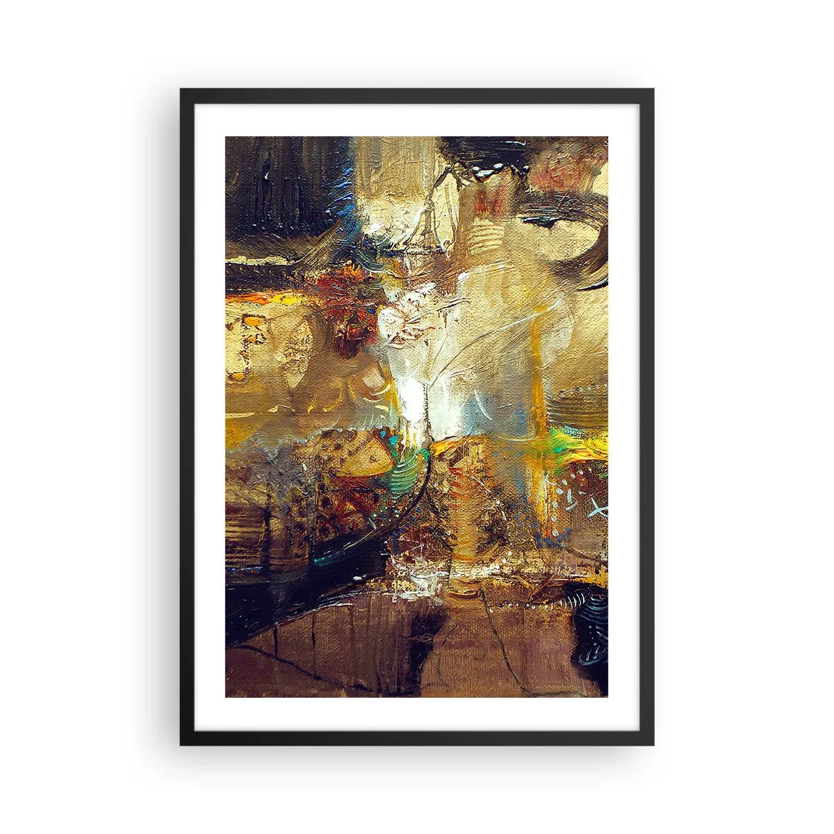 Poster în ramă neagră - O compoziție abstractă în nuanțe calde, aurii. - 50x70cm - Rece, călduț, fierbinte - Decorațiune modernă pentru perete pentru living și dormitor ARTTOR
