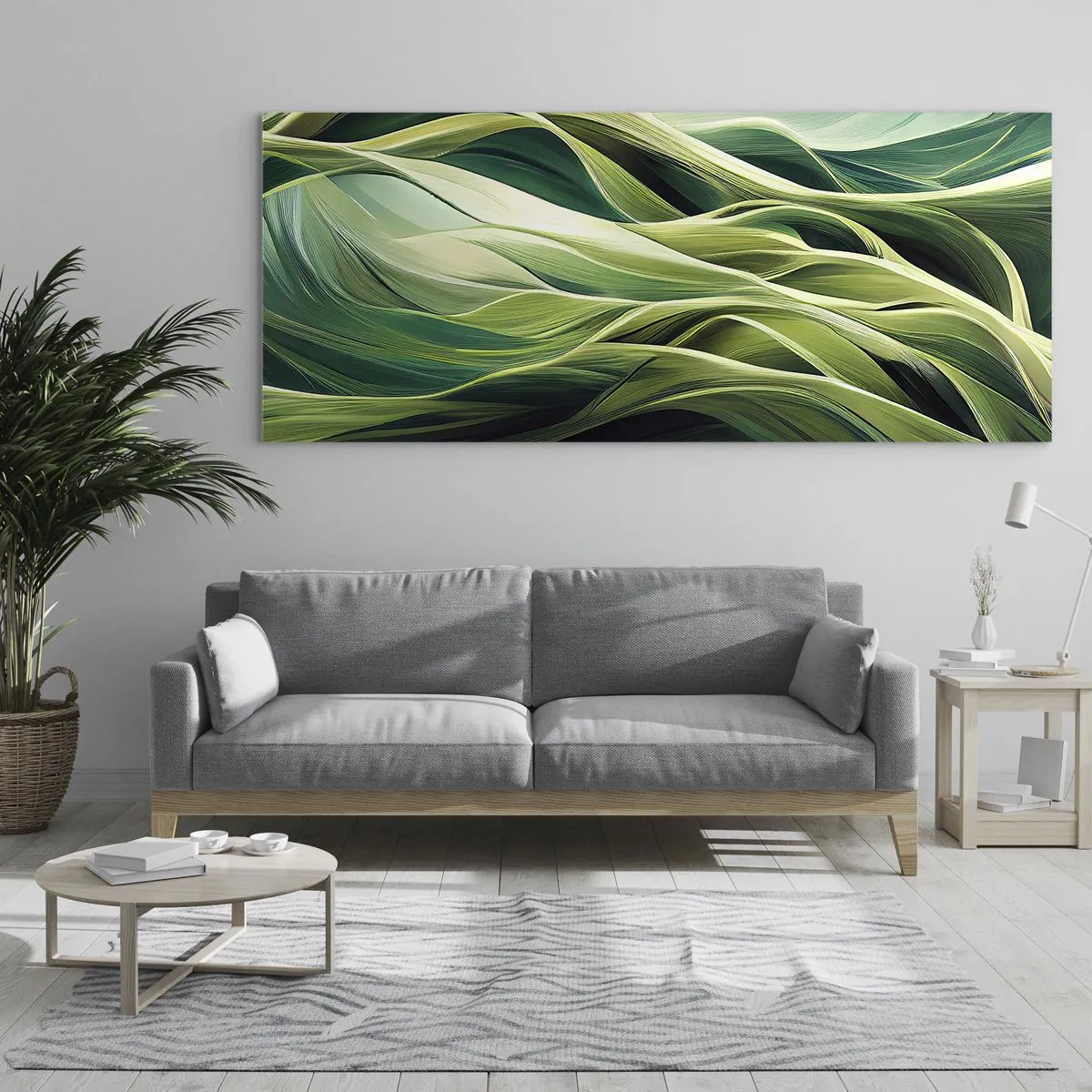 Tablou pe sticlă - Un joc abstract de verde - 100x40 cm
