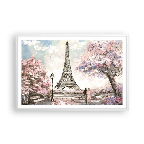 Poster în ramă albă - Plimbare în aprilie la Paris - 91x61 cm