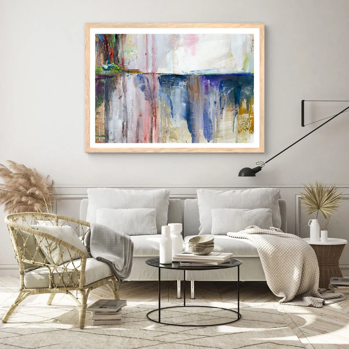 Poster în ramă de stejar deschis - Impresii și asociații colorate - 70x50 cm