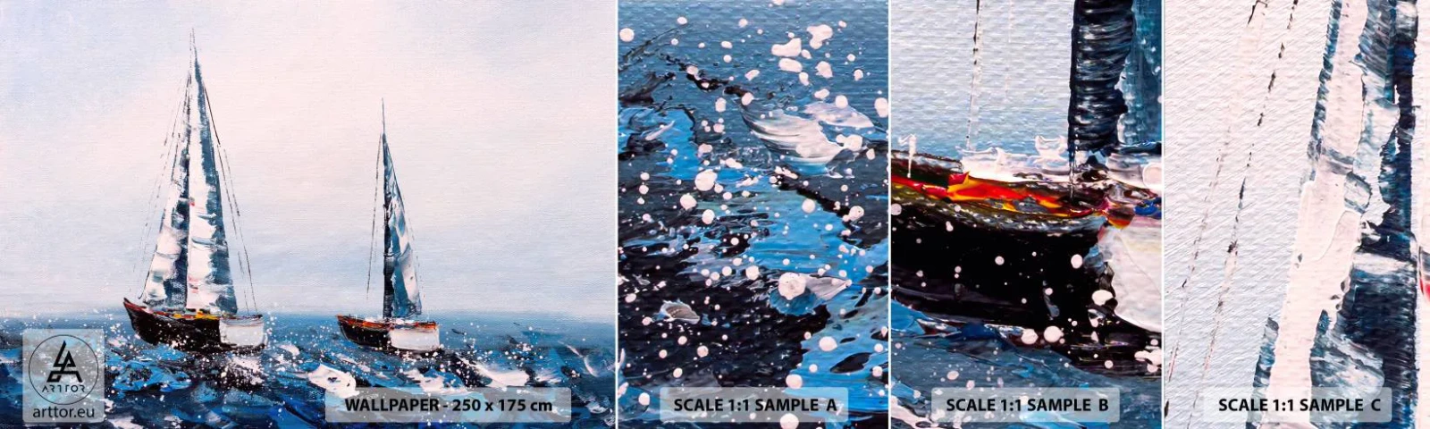 Mostră de Tapet Standard Eco - Frăția vântului - Barci cu pânze, Peisaj, Litoral - 100x30 cm