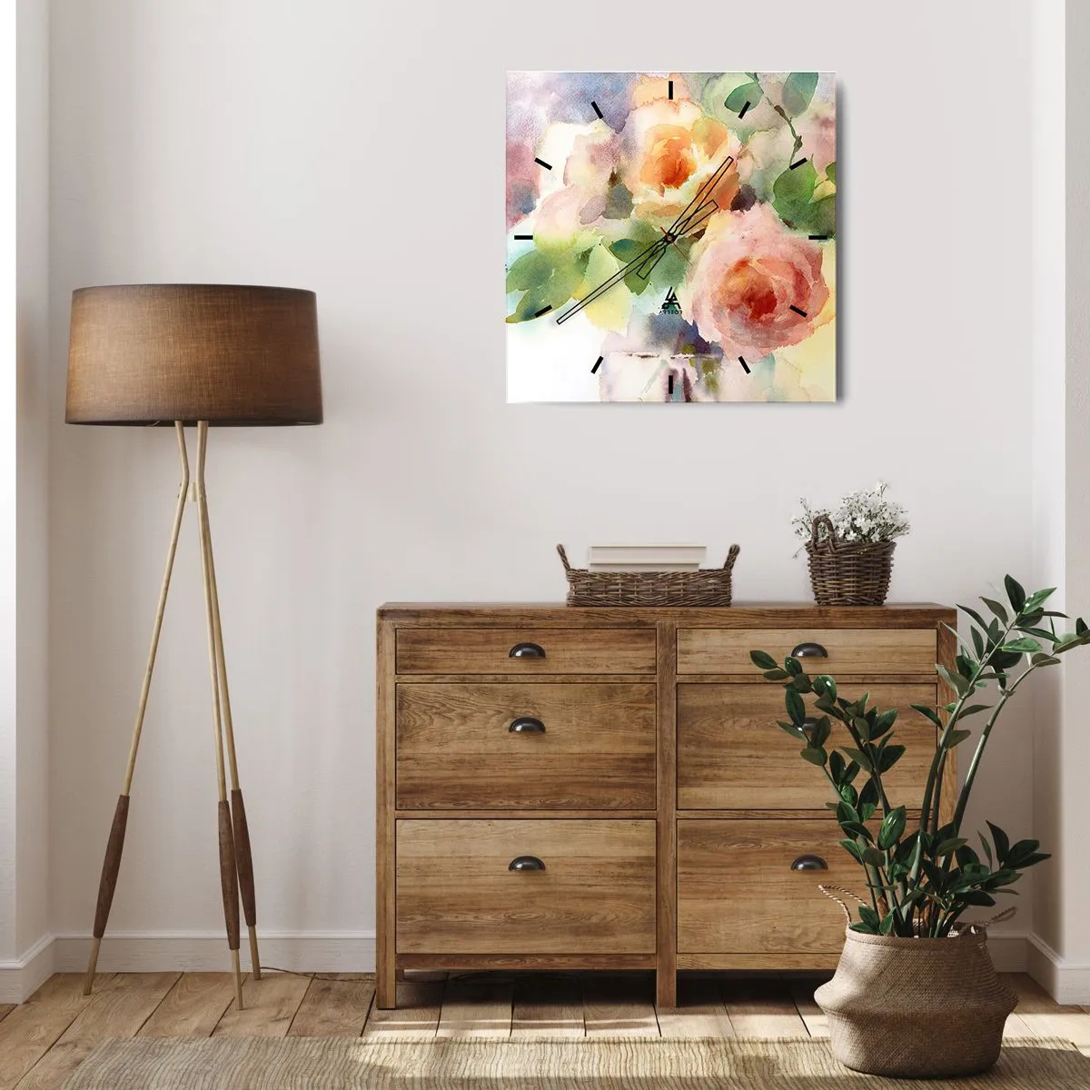 Ceas de perete - Ceas pe sticlă - Delicat ca o acuarelă - 40x40 cm