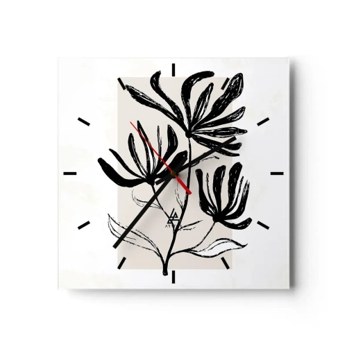 Ceas de perete - Ceas pe sticlă - Schiță pentru ierbar - 40x40 cm