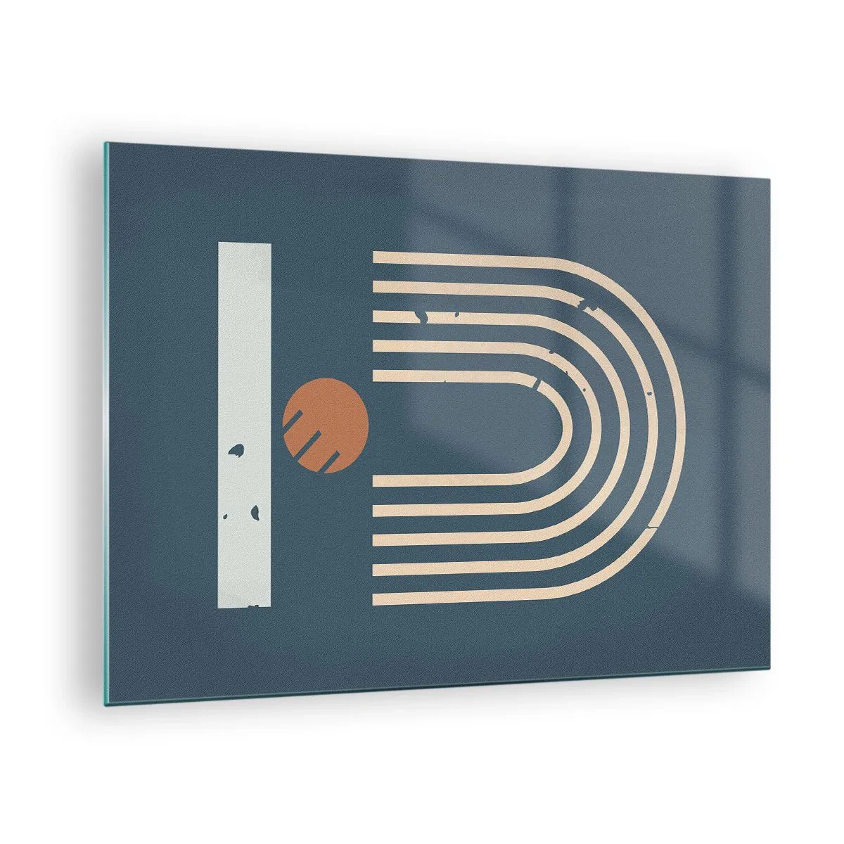 Tablou pe sticlă - Compoziție retro geometrică pe un fundal întunecat - 70x50cm - Geometrie în funcție de rodie - Decorațiune modernă pentru perete pentru living și dormitor ARTTOR