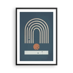 Poster în ramă neagră - Arcuri geometrice și o sferă pe un fundal întunecat - 50x70cm - Geometrie în funcție de rodie - Decorațiune modernă pentru perete pentru living și dormitor ARTTOR