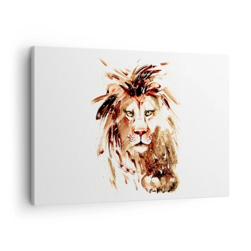 Tablou pe pânză Canvas - Portret în acuarelă al unui leu cu detalii intense - 70x50cm - Putere și demnitate - Decorațiune modernă pentru perete pentru living și dormitor ARTTOR