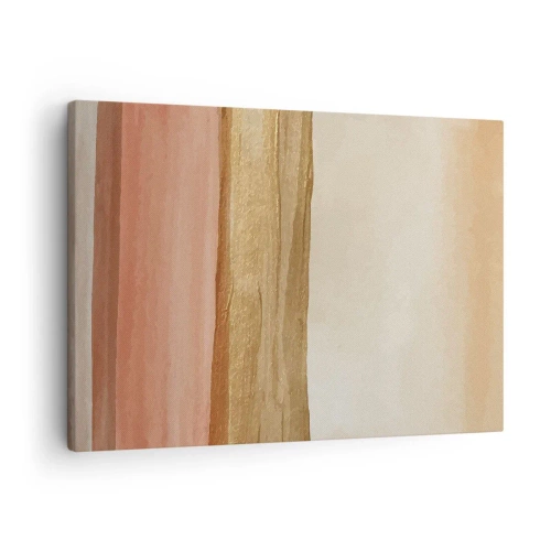 Tablou pe pânză Canvas - Dungi abstracte în nuanțe de bej, auriu și roz pe pânză - 70x50cm - Compoziție verticală - Decorațiune modernă pentru perete pentru living și dormitor ARTTOR