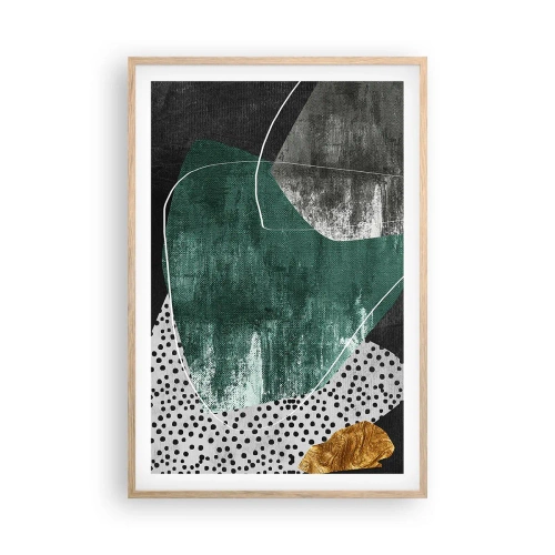 Poster în ramă de stejar deschis - Abstracție colorată cu fulgi de aur - 61x91 cm