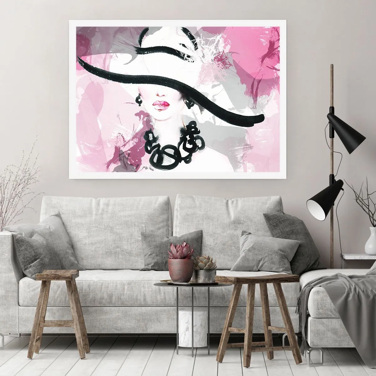 Poster - Studiu unei dame în negru și roz - 91x61 cm