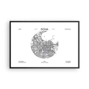 Poster în ramă neagră - Anatomia orașului Doha - 91x61 cm