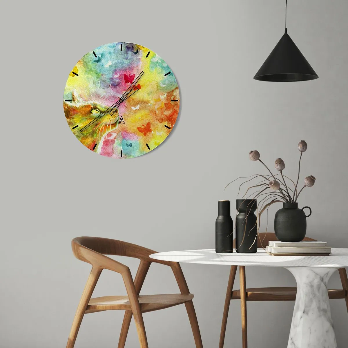 Ceas de perete - Ceas pe sticlă - Raiul pisicilor - 40x40 cm