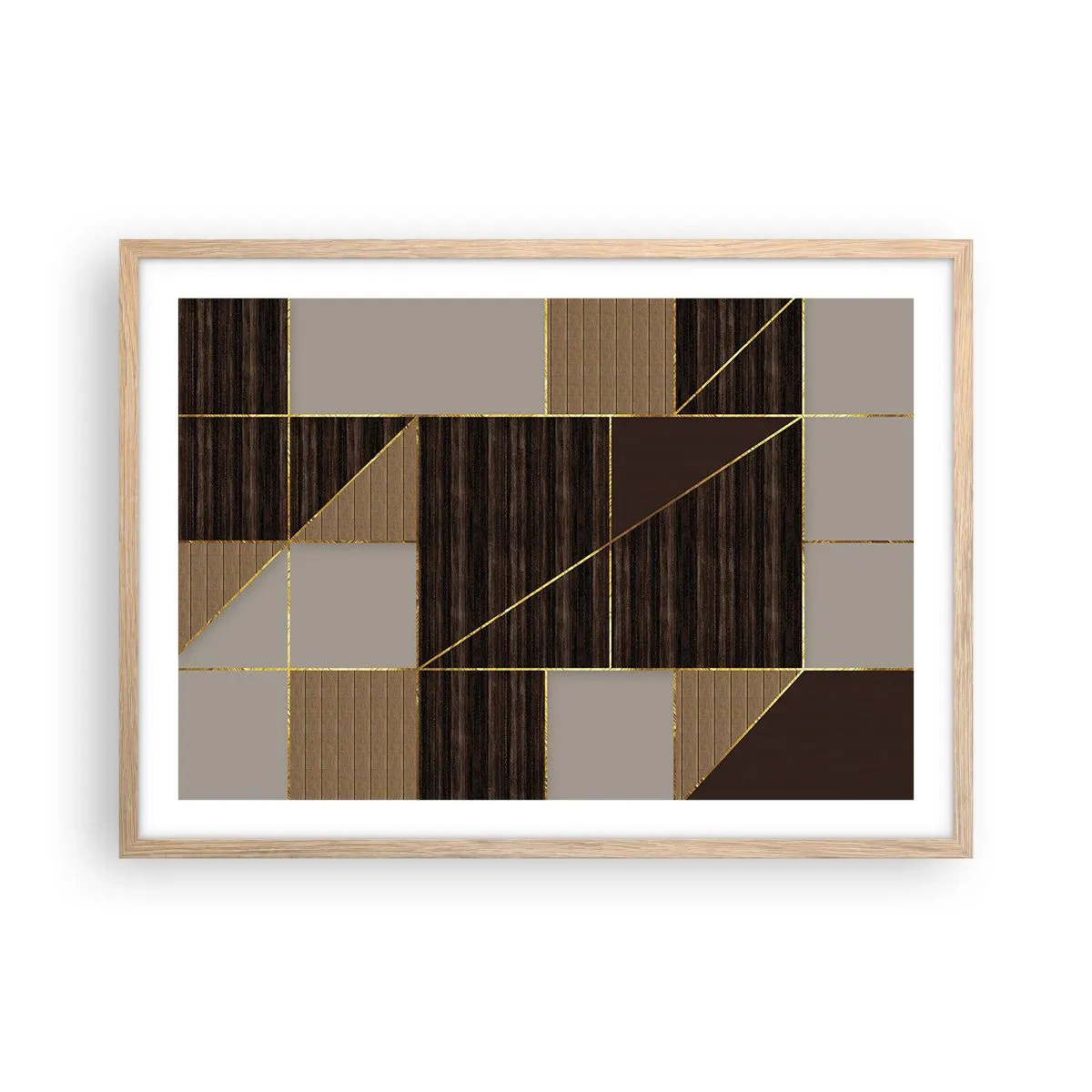 Poster în ramă de stejar deschis - Un mozaic de maro și auriu - 70x50 cm