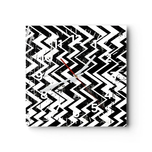 Ceas de perete - Ceas pe sticlă - Zig-alb, zag-negru - 40x40 cm