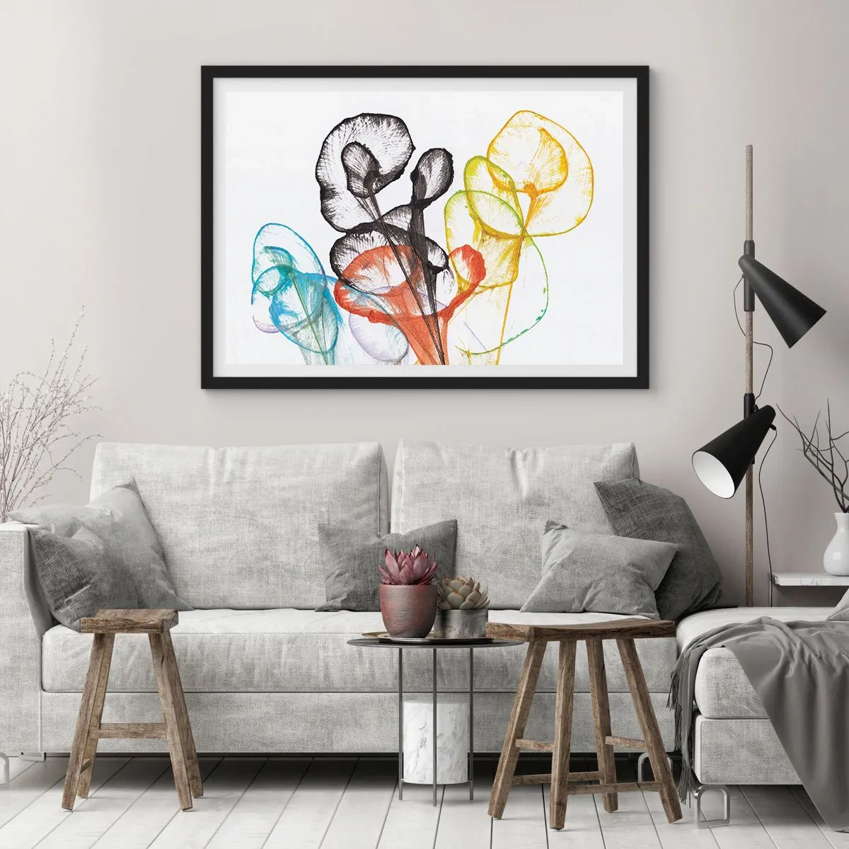 Poster în ramă neagră - Flori cu suflete - 100x70 cm