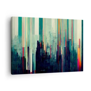 Tablou pe pânză Canvas - Abstracție cu linii verticale și orizontul orașului - 70x50cm - Oraș futurist - Decorațiune modernă pentru perete pentru living și dormitor ARTTOR