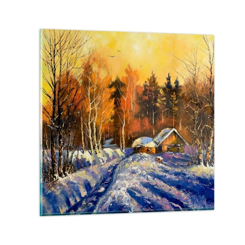 Tablou pe sticlă - Impresie de iarnă în soare - 40x40 cm