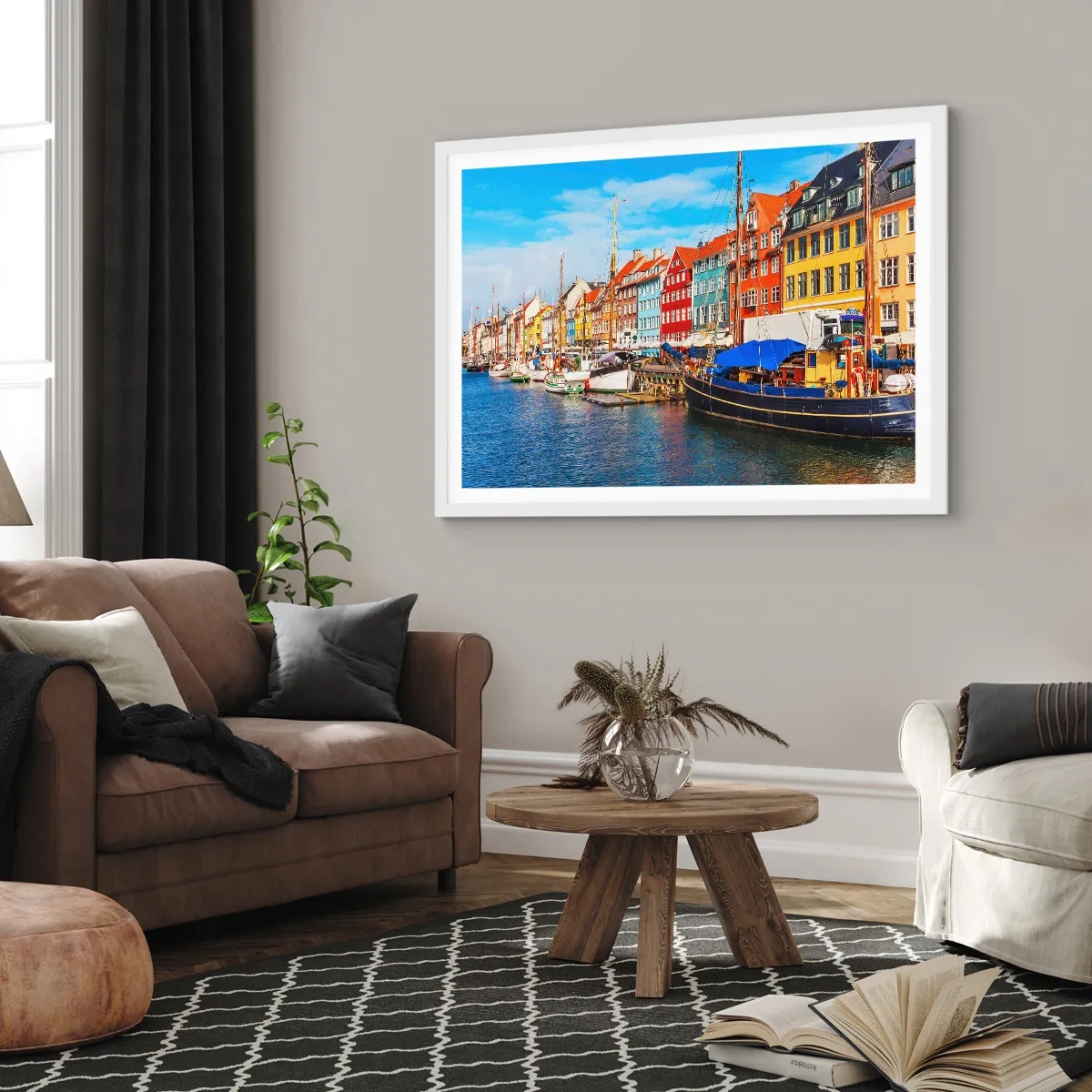 Poster în ramă albă - Portul vesel - 100x70 cm