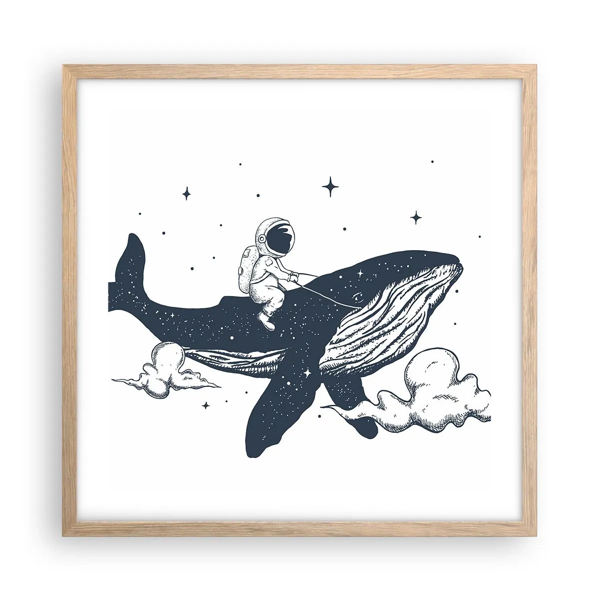 Poster în ramă de stejar deschis - Aventura spațială - 50x50 cm