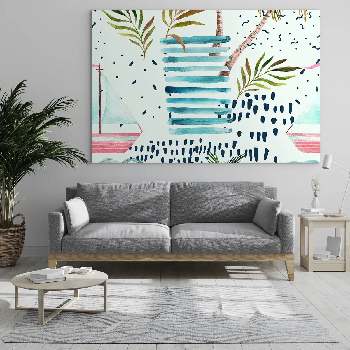 Tablou pe sticlă - Sărbători sub palmieri - 70x50cm - Vacanță sub palmieri - Decorațiune modernă pentru perete pentru living și dormitor ARTTOR