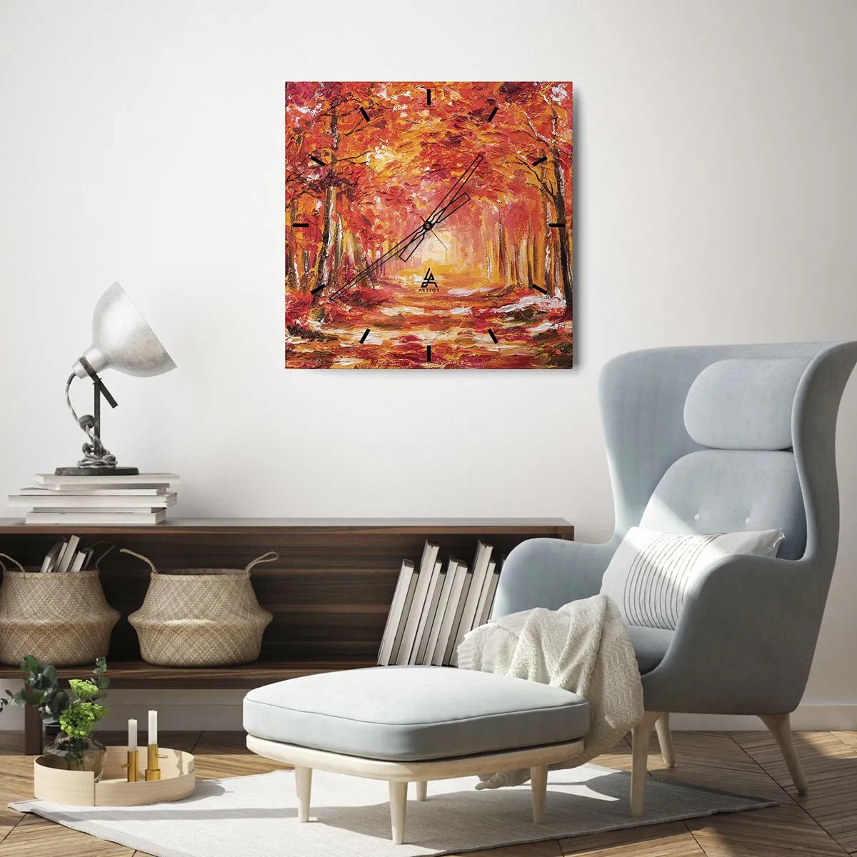 Ceas de perete - Ceas pe sticlă - Pădurea de cupru - 40x40 cm