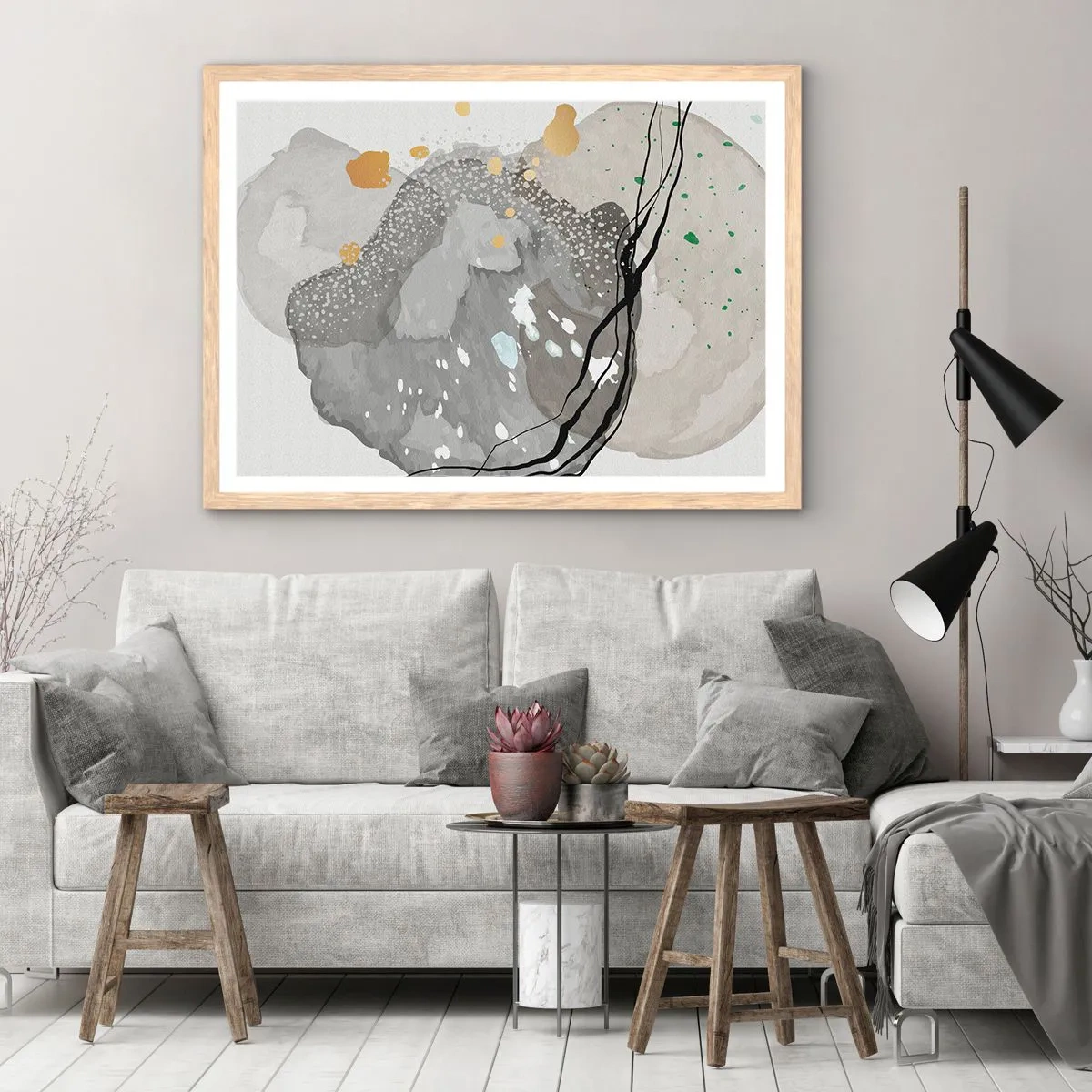 Poster în ramă de stejar deschis - Compoziție organică - 100x70 cm