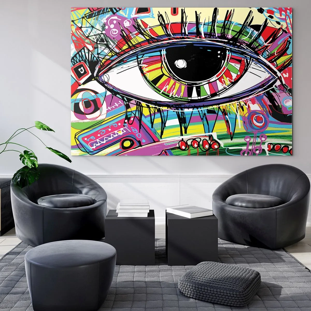 Tablou pe sticlă - Ochi colorat în stil abstract - 70x50cm - Un ochi colorat - un suflet colorat - Decorațiune modernă pentru perete pentru living și dormitor ARTTOR