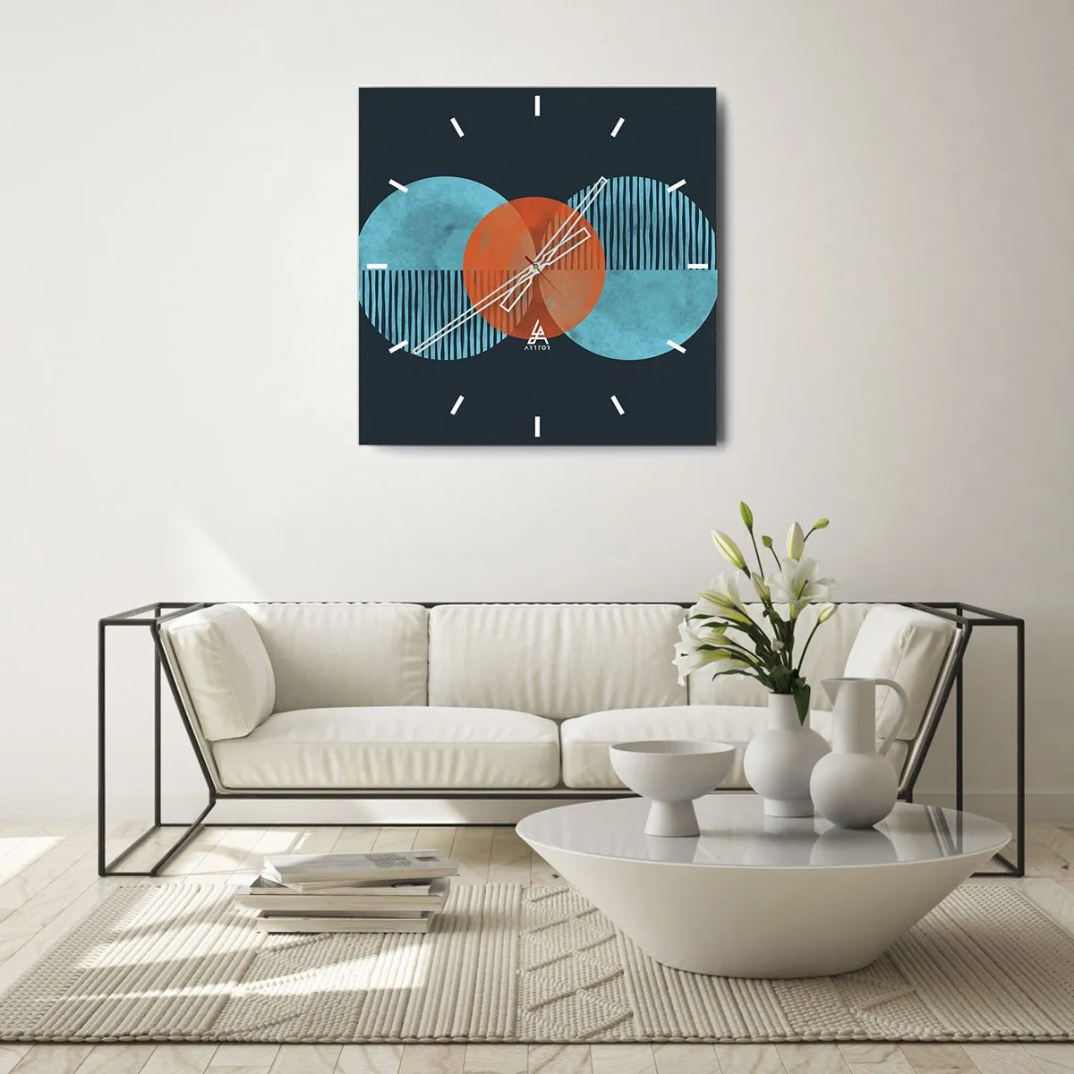 Ceas de perete - Ceas pe sticlă - Compoziție simetrică - 30x30 cm