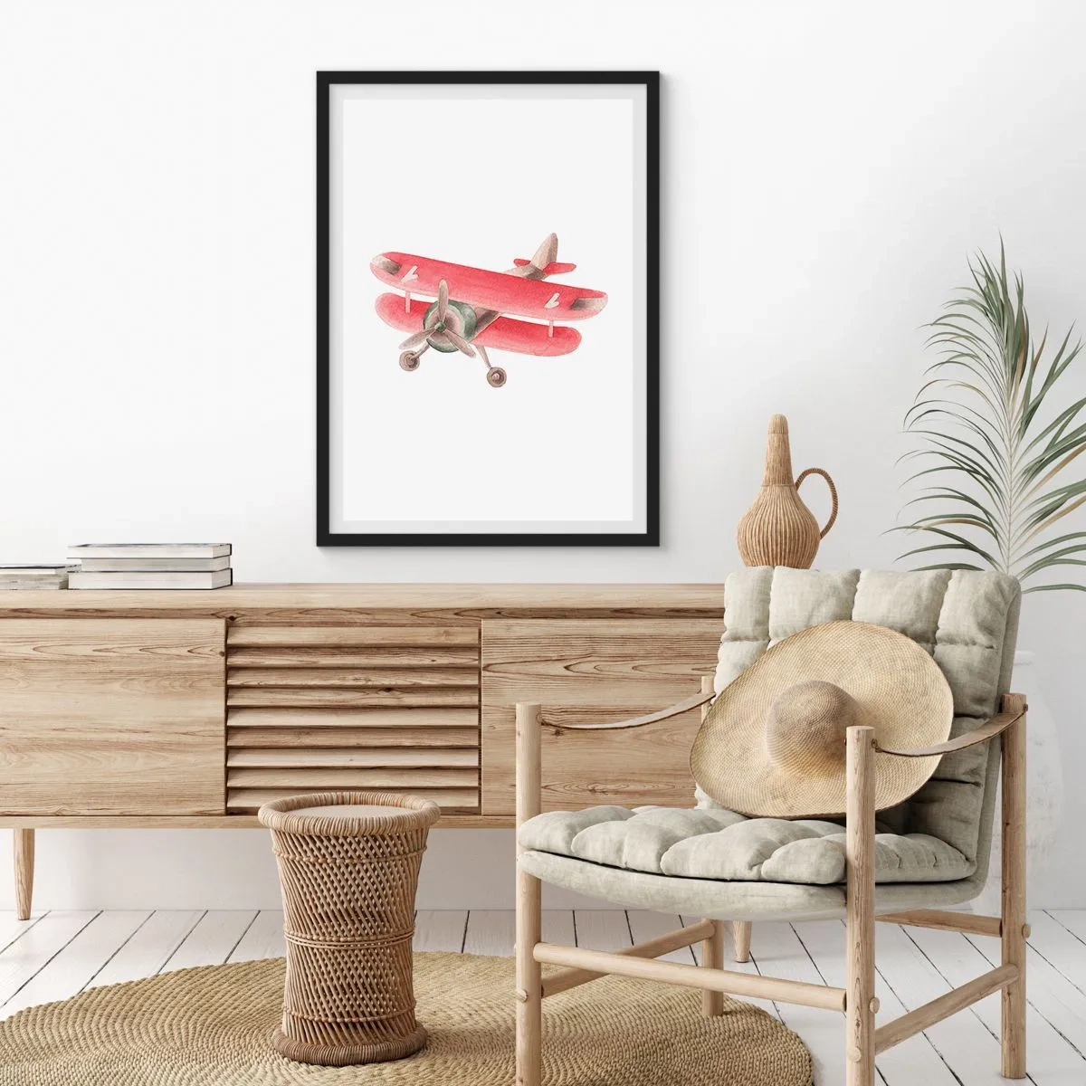 Poster în ramă neagră - Un biplan retro roșu fermecător - 50x70cm - Gata pentru zboruri la mare înălțime - Decorațiune modernă pentru perete pentru living și dormitor ARTTOR