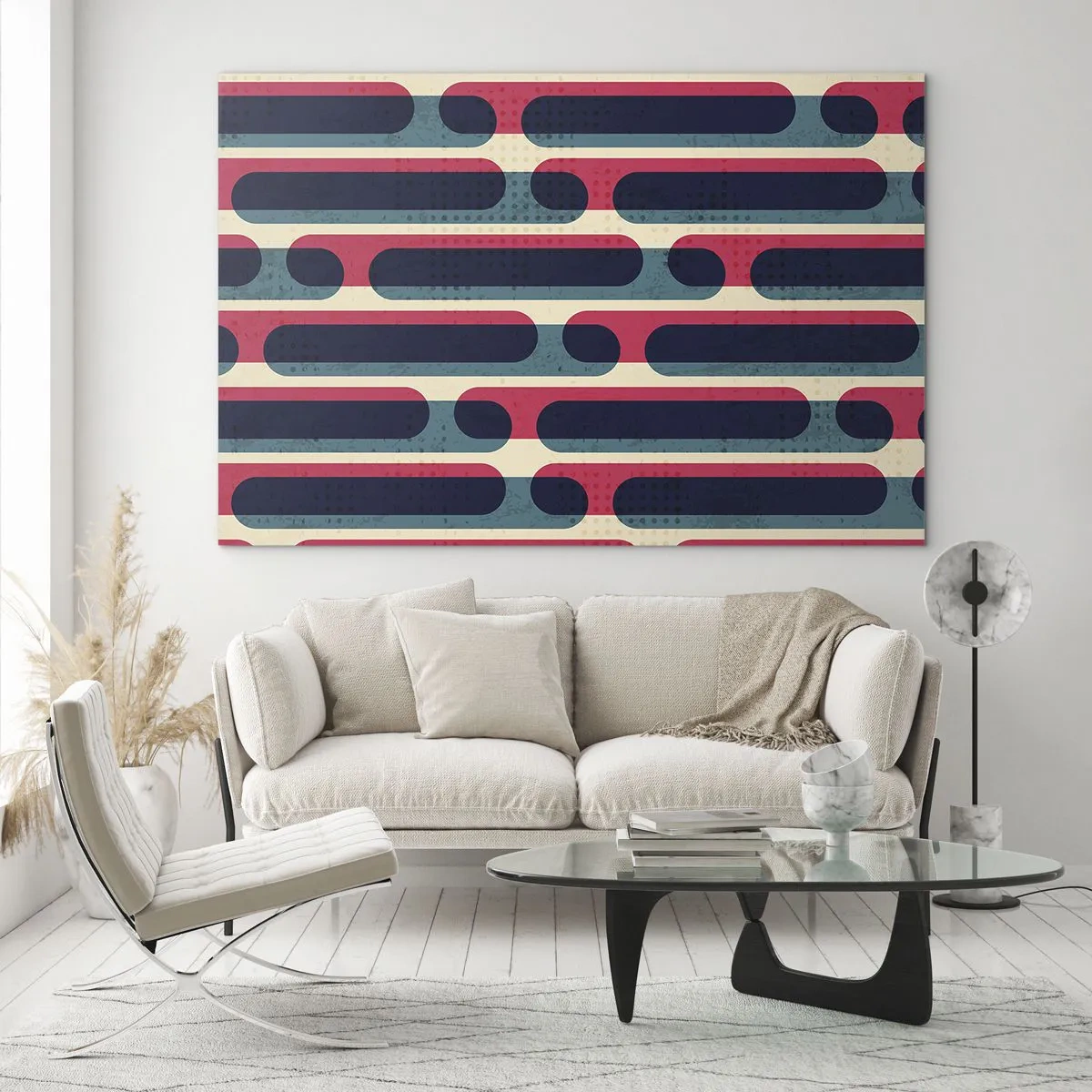 Tablou pe sticlă - Linii retro abstracte - 70x50cm - Înăuntru și înainte - Decorațiune modernă pentru perete pentru living și dormitor ARTTOR