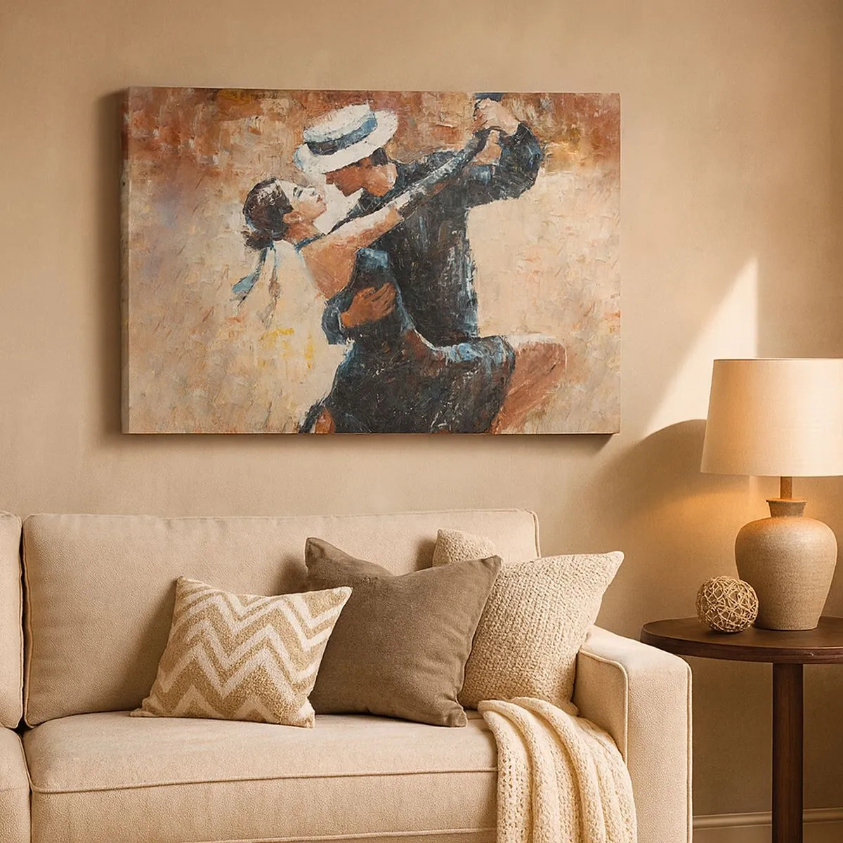 Tablou pe pânză Canvas - Un cuplu dansând tango într-un stil romantic și elegant - 70x50cm - A la Rudolf Valentino - Decorațiune modernă pentru perete pentru living și dormitor ARTTOR
