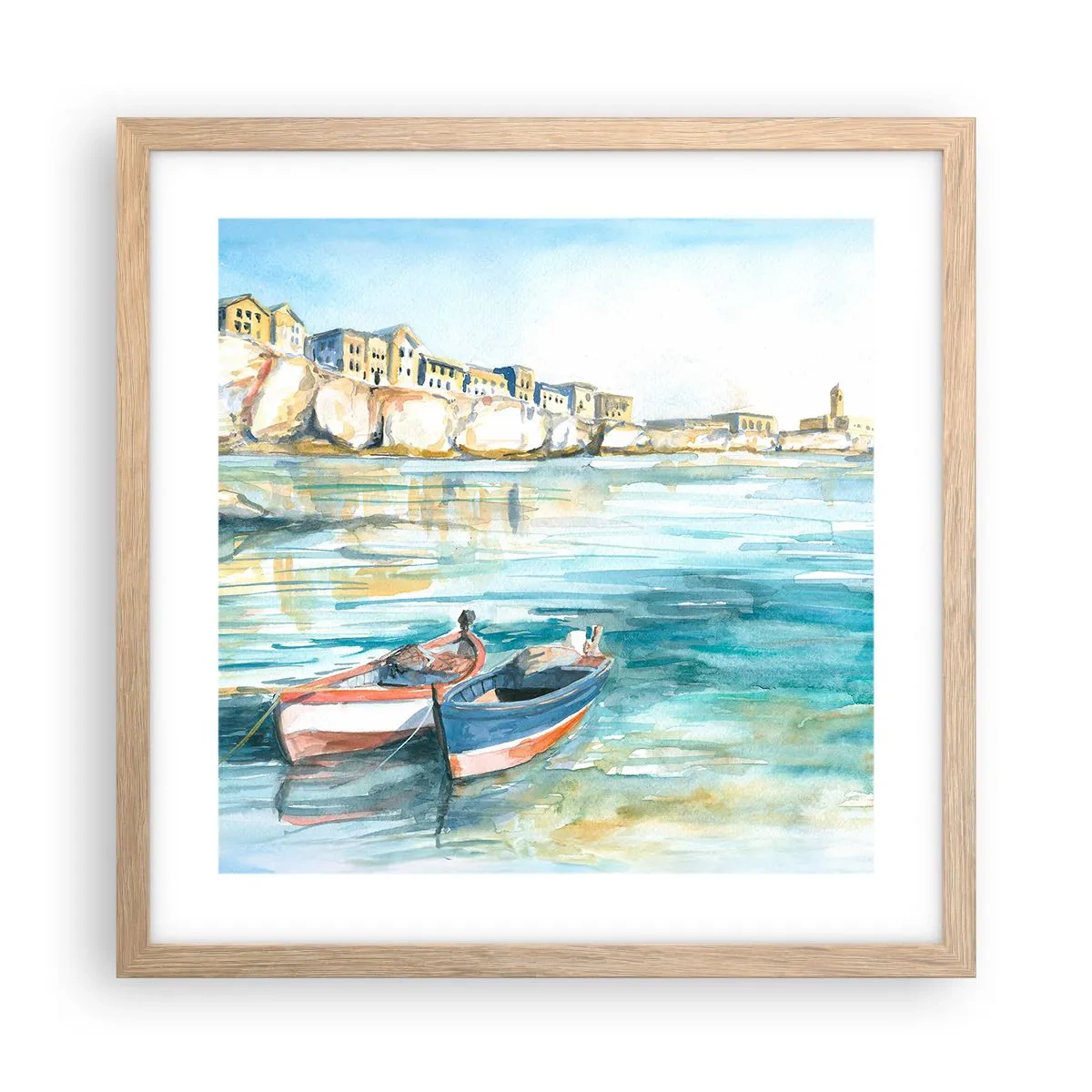 Poster în ramă de stejar deschis - Peisaj în azur - 40x40 cm